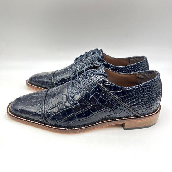 Stacy Adams Mens Raimondo Blue‎ Leather Croc Cap Toe Oxfords Dress Shoes main image 10